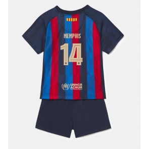 Barcelona Memphis Depay #14 babykläder Hemmatröja barn 2022-23 Korta ärmar (+ Korta byxor)